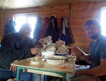 Feb 11, 2019 - Seryozha and Kostya feeding Ural dumplings (Уральские пельмени) to the bears in Vizhay