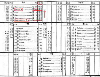 Timetable winter 1958-1959 Nadezhdinsk-Polunochnoe